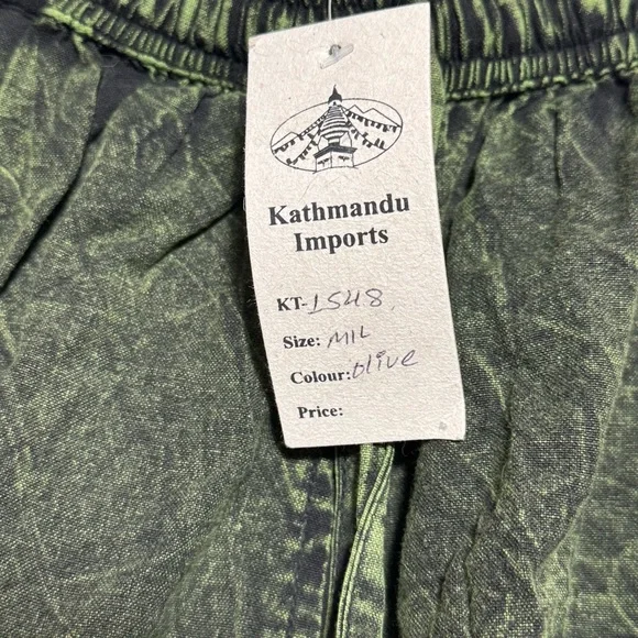 Kathmandu Olive Stonewashed Trousers Cargo Pants w/Tribal Patterns Harem Hippie - Picture 8 of 16